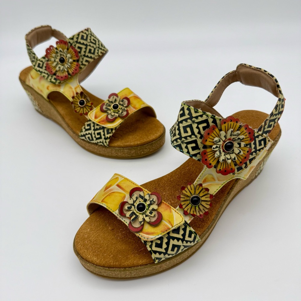 L'Artiste by Spring Step Radd Floral Cork Wedge Sandals Size 40 (US 9)